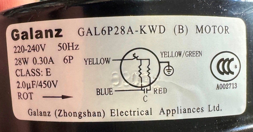 Motor ventilátoru klimatizace Galanz GAL6P28A-KWD(B) – 230 V / 28 W